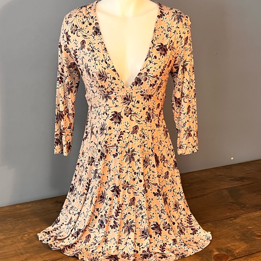 Purple Floral Knee-Length Dress